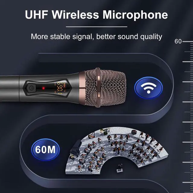Alt view image 2 of 7 - ALPOWL Wireless Microphones, Metal Dynamic Microphone System with Rechargeable Receiver, 50H Duration, 200ft Range, microphone for  Singing, Wedding, DJ, Party, Speech, Church, Class