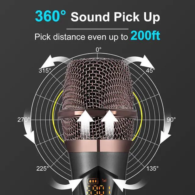Alt view image 3 of 7 - ALPOWL Wireless Microphones, Metal Dynamic Microphone System with Rechargeable Receiver, 50H Duration, 200ft Range, microphone for  Singing, Wedding, DJ, Party, Speech, Church, Class