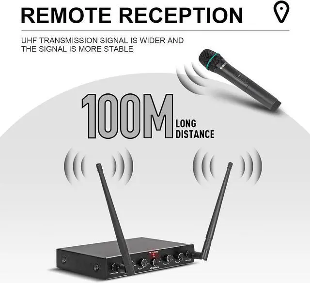 Alt view image 5 of 7 - AU400 Pro UHF 4 Channel Wireless Microphone System with Cordless Handheld Lavalier Headset Mics, Metal Receiver, Ideal for Karaoke Church Party (with 4 Bodypack (B))