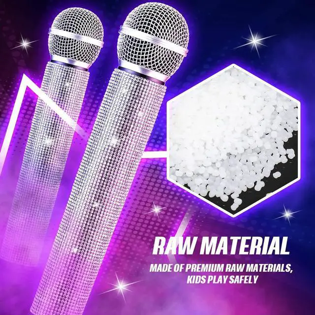 Alt view image 4 of 6 - Fake Microphone Prop Sparkly Bling Rhinestones Microphone Prop Plastic Play Microphone Pretend Glitter Bedazzled Microphones for Disco Stage Living Broadcast Live Streaming Party(Silver)
