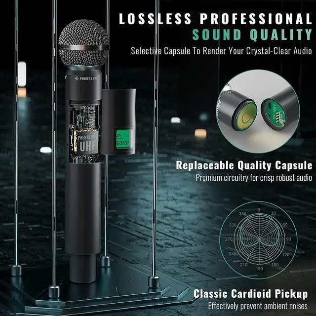 Alt view image 5 of 6 - Phenyx Pro Wireless Microphone System, 4-Channel UHF Wireless Mic Set with Handheld/Bodypack/Headset/Lapel Mics, Fixed Frequency Metal Cordless Microphone for Church,Singing,DJ(PTU-5000-2H2B)