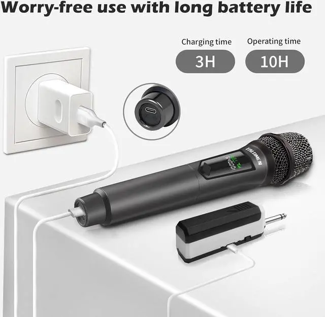 Alt view image 4 of 7 - Wireless Microphone,Professional Handheld Cordless Dynamic Mic System with Rechargeable Receiver(160 Ft), Microphone Set for Singing,,Wedding,DJ,Party,Speech,Church,PA,K60-1