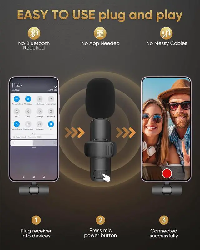 Alt view image 4 of 7 - Wireless Lavalier Microphone Compatible with iPhone/iPad/Android Phone/Laptop, IUMAKEVP Plug-Play Lapel Clip-On Mic with Noise Reduction for Video Recording/Live Steam/Interview/TikTok