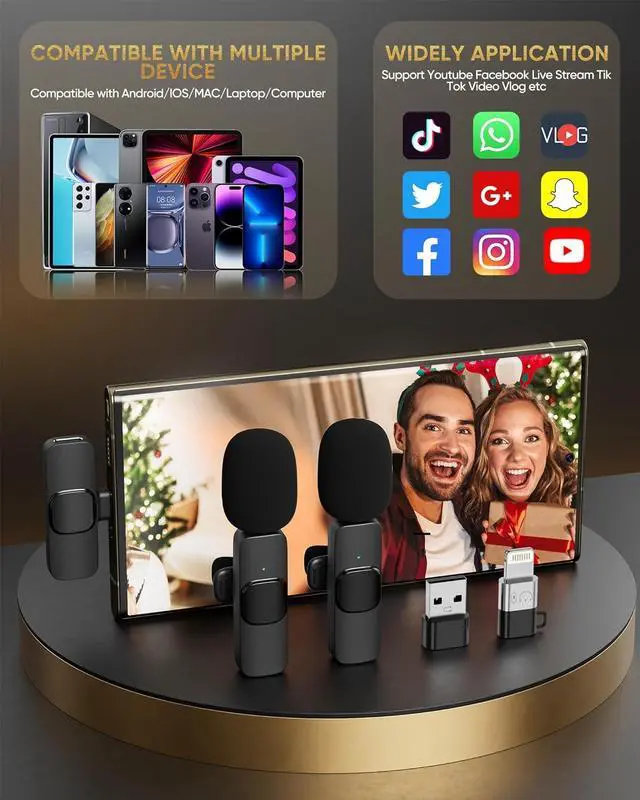 Alt view image 7 of 7 - Wireless Lavalier Microphone Compatible with iPhone/iPad/Android Phone/Laptop, IUMAKEVP Plug-Play Lapel Clip-On Mic with Noise Reduction for Video Recording/Live Steam/Interview/TikTok