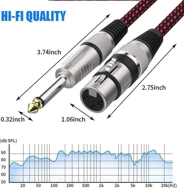 Alt view image 5 of 7 - XLR Female to 1/4 TS Cable 6ft 2Pack, Nylon Braided Microphone Cable TS 6.35mm Mono Jack Unbalanced Microphone Cable Heavy Duty Mic cable