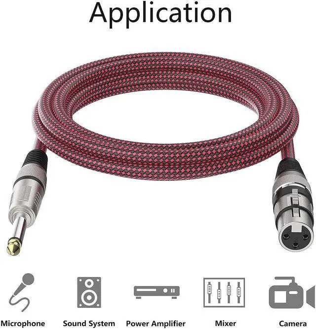 Alt view image 6 of 7 - XLR Female to 1/4 TS Cable 6ft 2Pack, Nylon Braided Microphone Cable TS 6.35mm Mono Jack Unbalanced Microphone Cable Heavy Duty Mic cable
