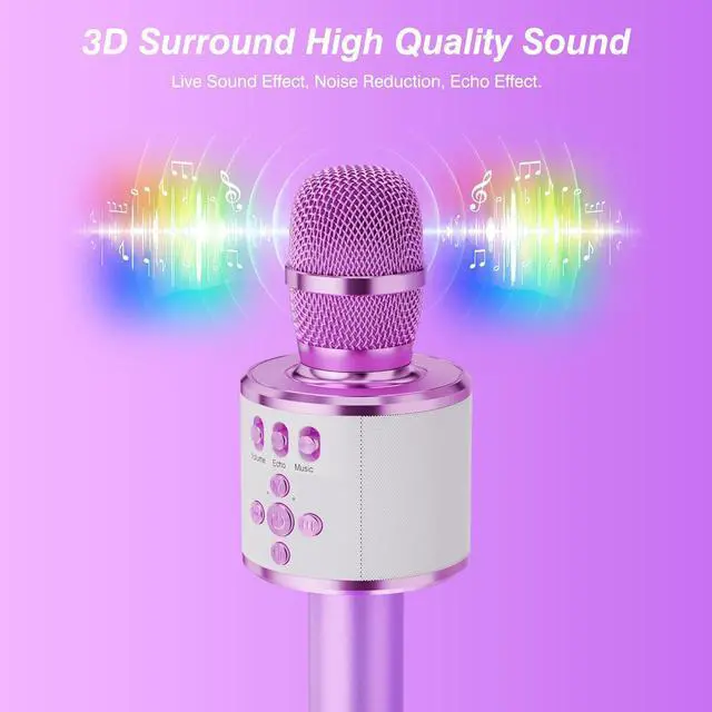 Alt view image 2 of 7 - Kids  Microphone Bluetooth Wireless Mic for Adults Singing Microphones with Speaker Disco Light Echo Sound Portable for Home Party Outdoor Gift Toys Q78(Light Purple)