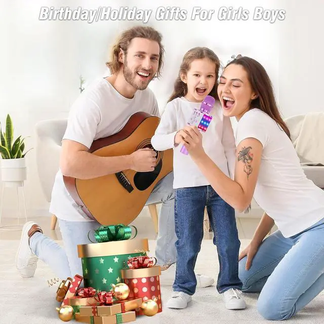 Alt view image 5 of 7 - Kids  Microphone Bluetooth Wireless Mic for Adults Singing Microphones with Speaker Disco Light Echo Sound Portable for Home Party Outdoor Gift Toys Q78(Light Purple)