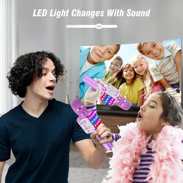 Alt view image 6 of 7 - Kids  Microphone Bluetooth Wireless Mic for Adults Singing Microphones with Speaker Disco Light Echo Sound Portable for Home Party Outdoor Gift Toys Q78(Light Purple)