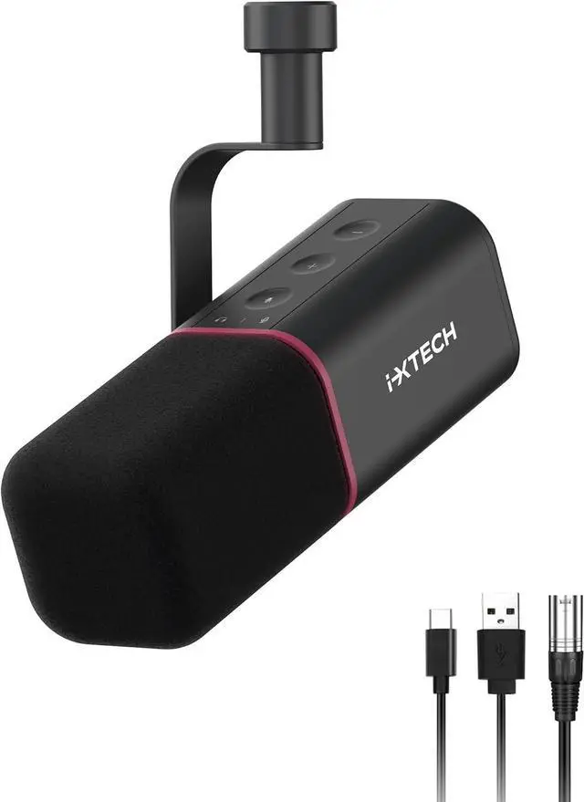 Main image of IXTECH Cardioid Dynamic Microphone with Mic Cover, Vocal USB XLR Microphone for Podcasting, Streaming, Recording, Gaming and Voice-Over (Black)