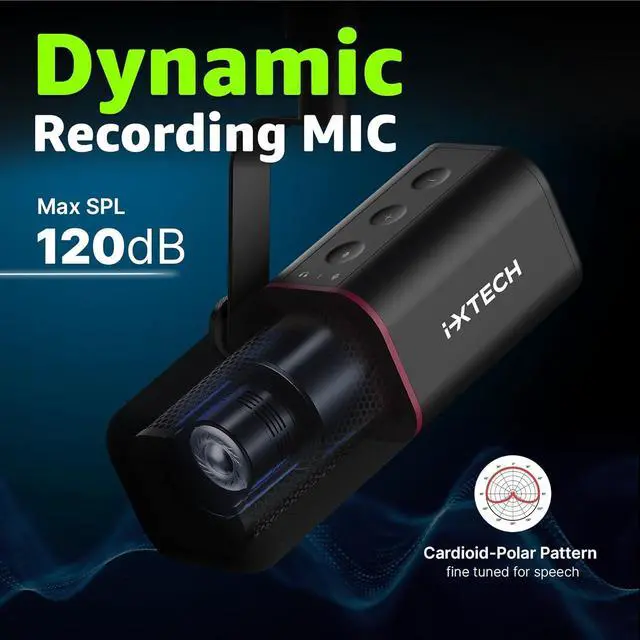 Alt view image 2 of 7 - IXTECH Cardioid Dynamic Microphone with Mic Cover, Vocal USB XLR Microphone for Podcasting, Streaming, Recording, Gaming and Voice-Over (Black)