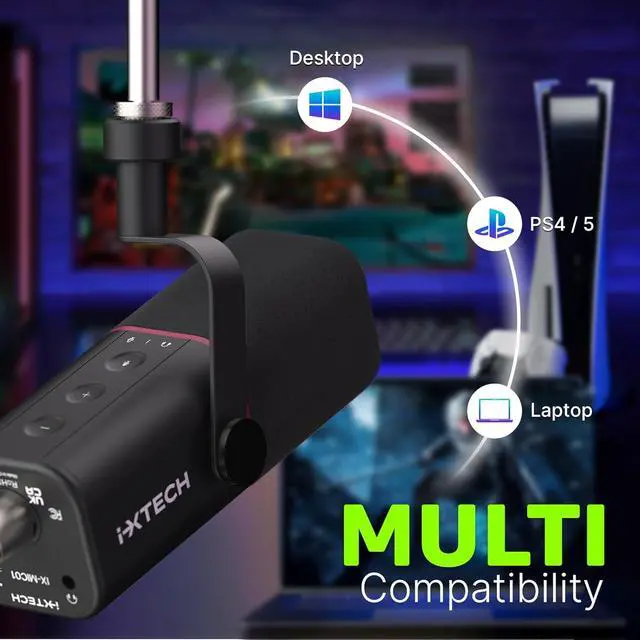 Alt view image 4 of 7 - IXTECH Cardioid Dynamic Microphone with Mic Cover, Vocal USB XLR Microphone for Podcasting, Streaming, Recording, Gaming and Voice-Over (Black)