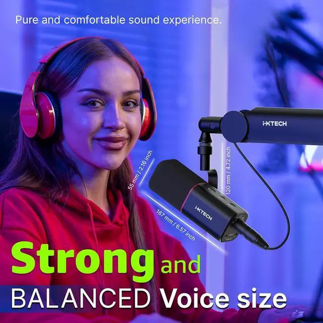 Alt view image 7 of 7 - IXTECH Cardioid Dynamic Microphone with Mic Cover, Vocal USB XLR Microphone for Podcasting, Streaming, Recording, Gaming and Voice-Over (Black)