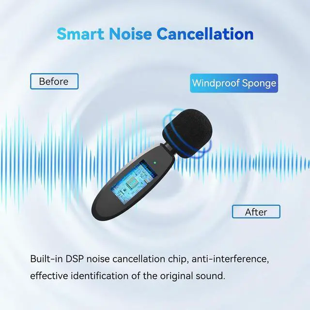 Alt view image 3 of 7 - MAXTOP 393FT Wireless Lavalier Microphone - 2.4G Double Mics with Noise Reduction for iPhone, Android, Camera - Pro Lav Mic for Video, Interview, Vlog