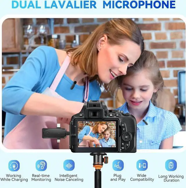 Alt view image 4 of 7 - MAXTOP 393FT Wireless Lavalier Microphone - 2.4G Double Mics with Noise Reduction for iPhone, Android, Camera - Pro Lav Mic for Video, Interview, Vlog