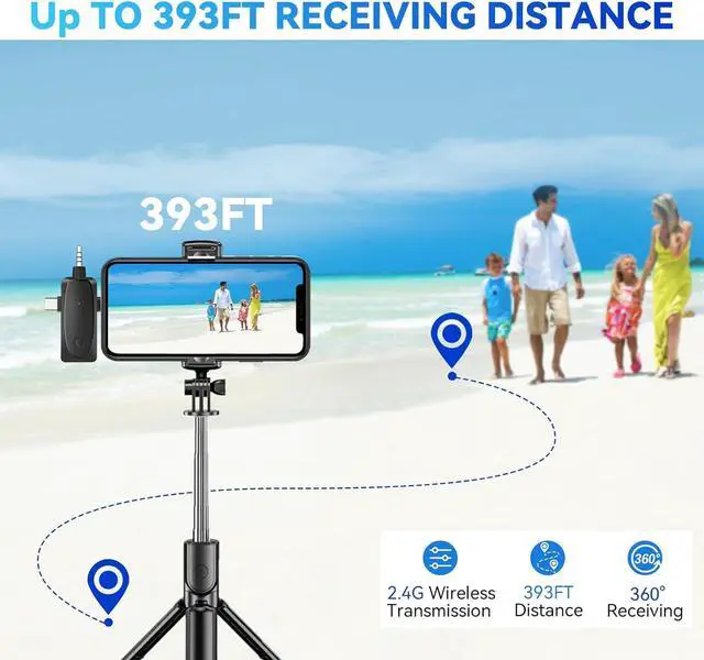 Alt view image 5 of 7 - MAXTOP 393FT Wireless Lavalier Microphone - 2.4G Double Mics with Noise Reduction for iPhone, Android, Camera - Pro Lav Mic for Video, Interview, Vlog