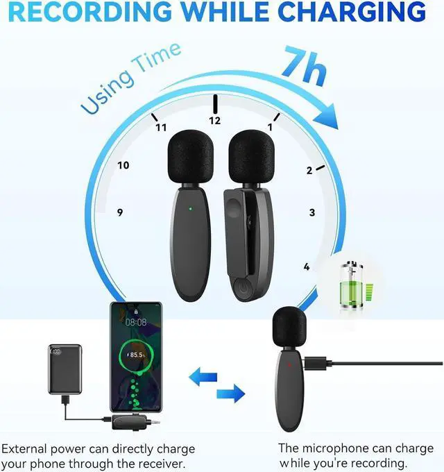 Alt view image 6 of 7 - MAXTOP 393FT Wireless Lavalier Microphone - 2.4G Double Mics with Noise Reduction for iPhone, Android, Camera - Pro Lav Mic for Video, Interview, Vlog