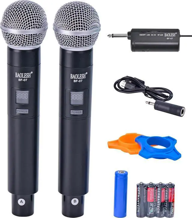 Main image of Dual Wireless Microphones  for Singing, Cordless Dynamic Microphone System for Long-Distance Use, with Rechargeable UHF Receiver, Perfect for , Church, Speech, Wedding, Party