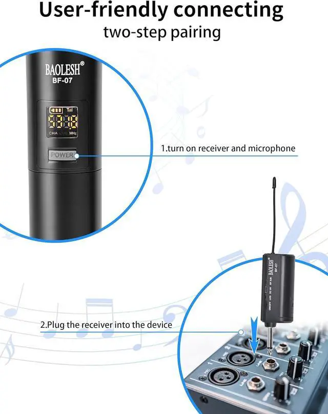 Alt view image 3 of 6 - Dual Wireless Microphones  for Singing, Cordless Dynamic Microphone System for Long-Distance Use, with Rechargeable UHF Receiver, Perfect for , Church, Speech, Wedding, Party