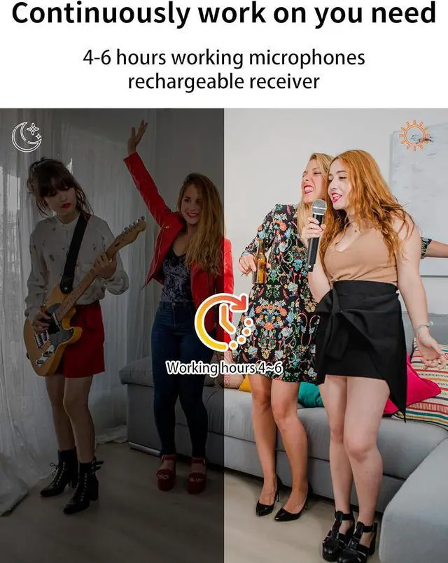 Alt view image 5 of 6 - Dual Wireless Microphones  for Singing, Cordless Dynamic Microphone System for Long-Distance Use, with Rechargeable UHF Receiver, Perfect for , Church, Speech, Wedding, Party