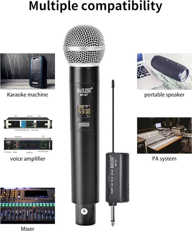 Alt view image 6 of 6 - Dual Wireless Microphones  for Singing, Cordless Dynamic Microphone System for Long-Distance Use, with Rechargeable UHF Receiver, Perfect for , Church, Speech, Wedding, Party