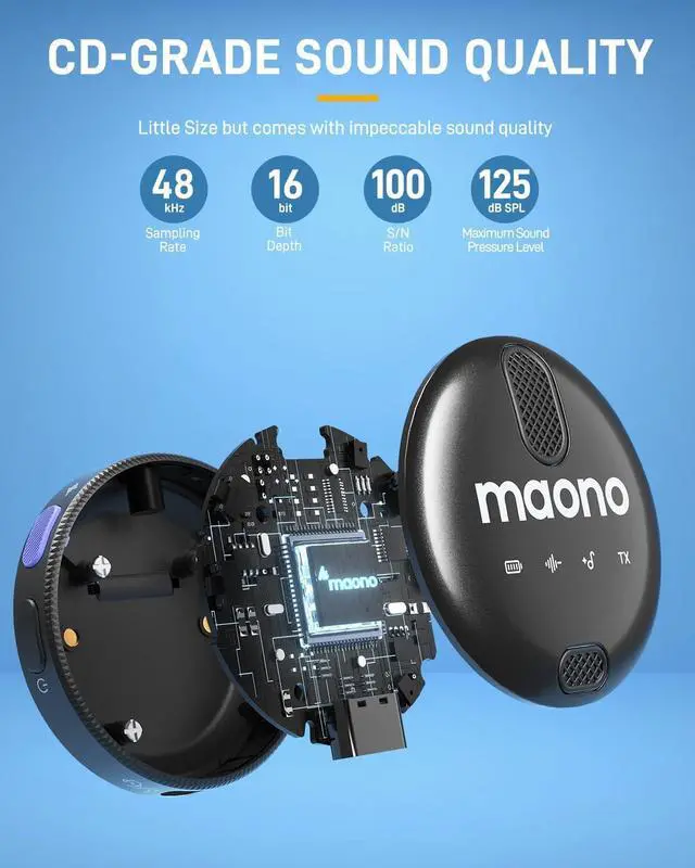 Alt view image 3 of 7 - MAONO Wireless Lavalier Microphone for iPhone 15 & Android, USB C Wireless Lapel Mic with 48kHz/16Bit, Noise Cancellation, 328ft Range, 18H Battery for YouTube, Vlogging, Video Recording, Streaming