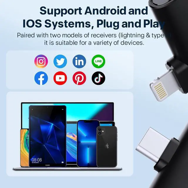 Alt view image 6 of 7 - Wireless Lavalier Microphone System - M31 Lapel Microphone with Charging Case, Support Android and iOS Devices, 20H Working Time, 200Ft Transmission