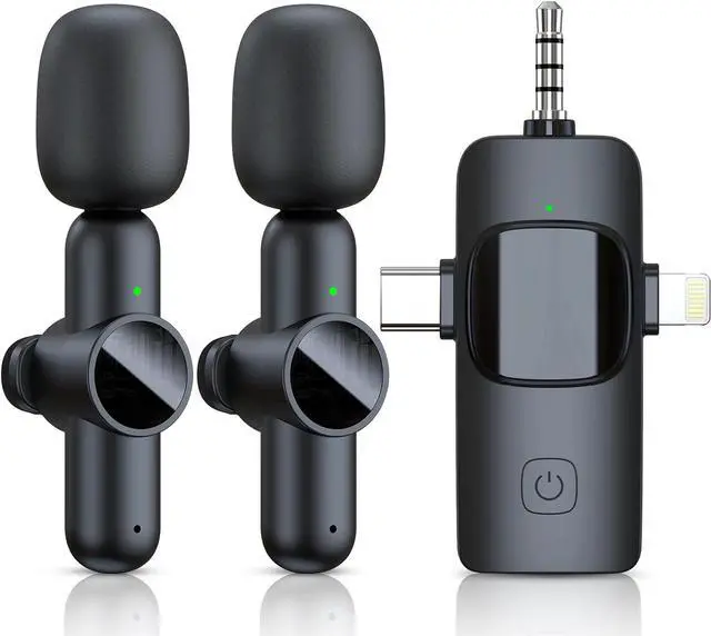 Main image of 3 in 1 Wireless Microphone for iPhone Android Phone Camera, USB C Mini Microphone Plug-Play, Lavalier Microphone Clip on Lapel Mic for Video Recording, Interview, Vlog, YouTube, TikTok