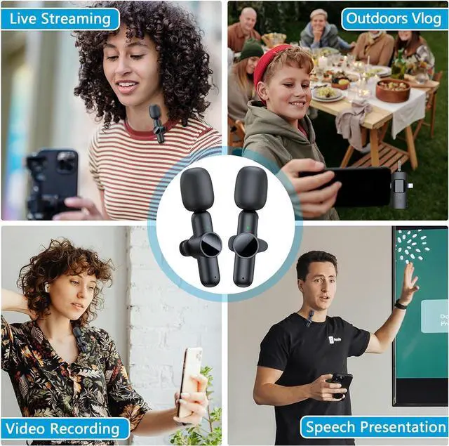 Alt view image 6 of 7 - 3 in 1 Wireless Microphone for iPhone Android Phone Camera, USB C Mini Microphone Plug-Play, Lavalier Microphone Clip on Lapel Mic for Video Recording, Interview, Vlog, YouTube, TikTok