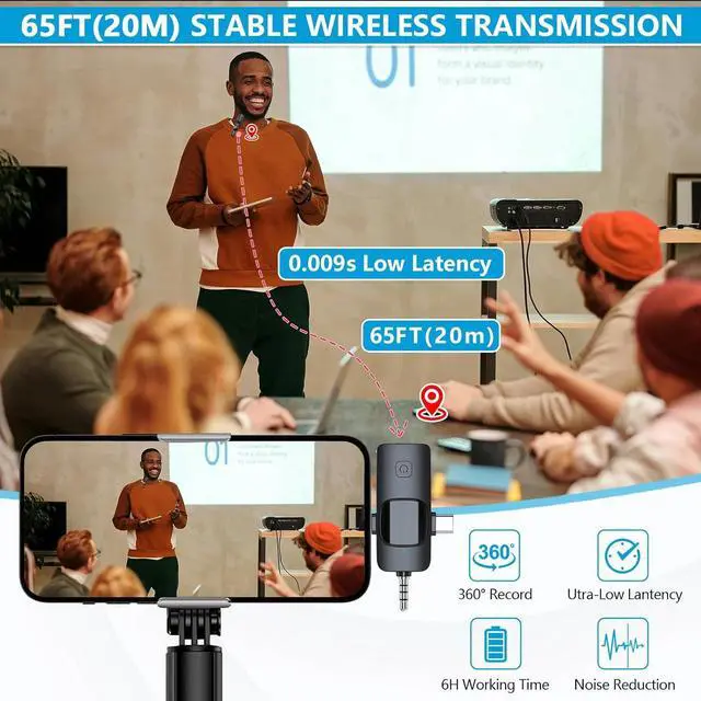 Alt view image 7 of 7 - 3 in 1 Wireless Microphone for iPhone Android Phone Camera, USB C Mini Microphone Plug-Play, Lavalier Microphone Clip on Lapel Mic for Video Recording, Interview, Vlog, YouTube, TikTok