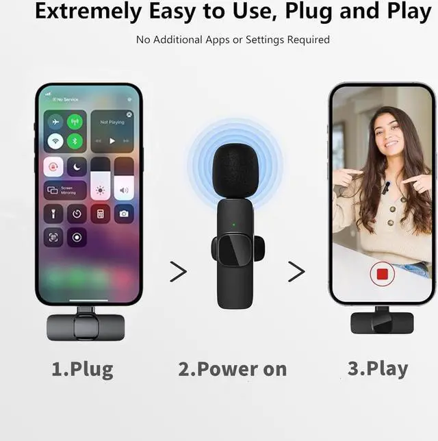 Alt view image 2 of 7 - Mini Microphone, 2 Packs Wireless Microphone for iPhone iPad, Wireless Lavalier Microphone, Professional Microphone for iPhone Video Recording, Live Streaming, YouTube, Vlog, TikTok,Facebook
