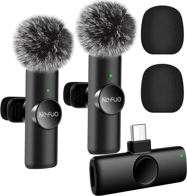 Main image of 2 Pack Type C Mini Wireless Lavalier Microphone for iPhone 15 & Android Devices, Crystal Clear Sound Quality with Noise Reduction Lapel Microphone Plug-Play for Podcast Vlog YouTube TikTok