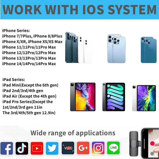 Alt view image 6 of 7 - Mini Microphone, 2 Packs Wireless Microphone for iPhone iPad, Wireless Lavalier Microphone, Professional Microphone for iPhone Video Recording, Live Streaming, YouTube, Vlog, TikTok,Facebook