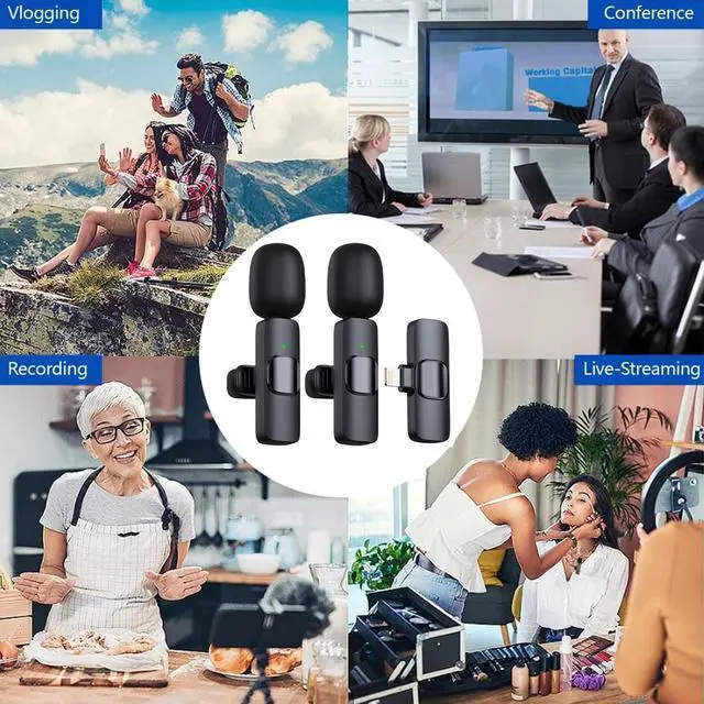 Alt view image 7 of 7 - Mini Microphone, 2 Packs Wireless Microphone for iPhone iPad, Wireless Lavalier Microphone, Professional Microphone for iPhone Video Recording, Live Streaming, YouTube, Vlog, TikTok,Facebook