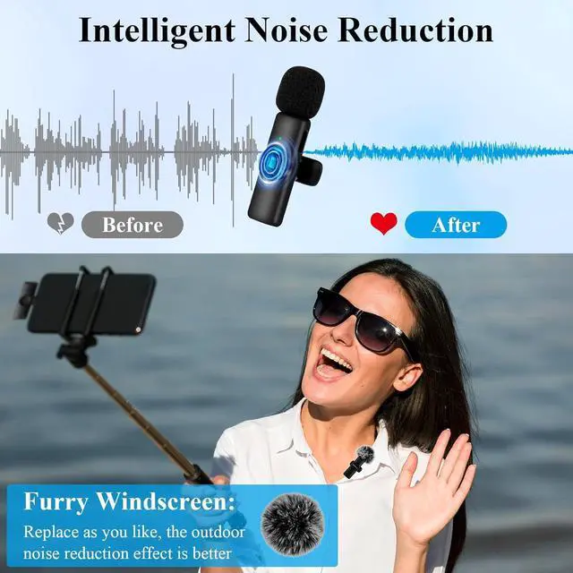 Alt view image 3 of 7 - 2 Pack Type C Mini Wireless Lavalier Microphone for iPhone 15 & Android Devices, Crystal Clear Sound Quality with Noise Reduction Lapel Microphone Plug-Play for Podcast Vlog YouTube TikTok