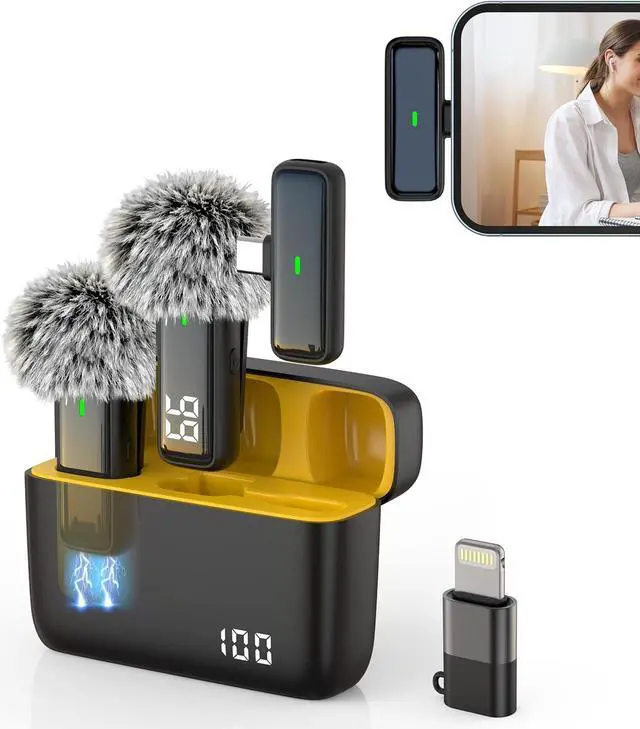 Main image of Wireless Microphone for iPhone Android Lav Mic USB C Lavalier Microphone Type C Lapel Mic for iPhone 15/16 iPad Video Recording Vlog TikTok - 24H Charging Case Noise Reduction