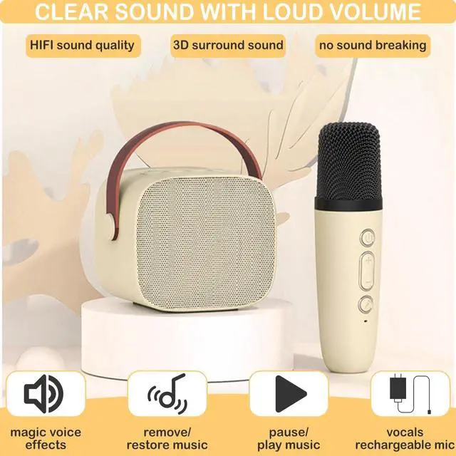 Alt view image 5 of 7 - Mini  Machine for Kids Adults, Mini Portable Bluetooth  Speaker with 1 Wireless Mics and LED Lights for Kids Adults, Christmas Birthday Gifts Toys for Girls Boys Family Home Party