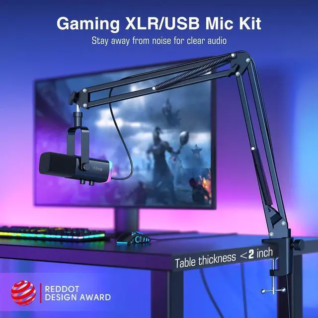 Alt view image 3 of 7 - XLR/USB Gaming Microphone Set, Dynamic PC Mic for Streaming Podcasting, Computer RGB Mic Kit with Boom Arm Stand, Mute Button, Headphones Jack, for Recording Vocal Voice-Over-AmpliGame AM8T