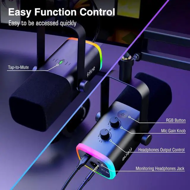 Alt view image 7 of 7 - XLR/USB Gaming Microphone Set, Dynamic PC Mic for Streaming Podcasting, Computer RGB Mic Kit with Boom Arm Stand, Mute Button, Headphones Jack, for Recording Vocal Voice-Over-AmpliGame AM8T