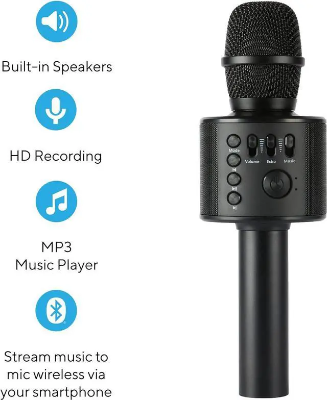 Alt view image 2 of 7 - Core Innovations Wireless Bluetooth  Microphone with Built-in Speakers + HD Recording, Portable Handheld Mic | Black