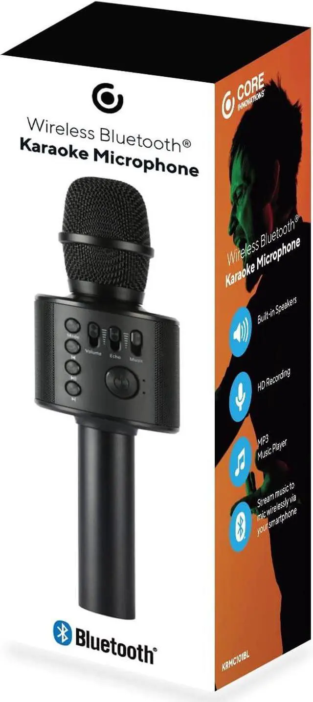 Alt view image 6 of 7 - Core Innovations Wireless Bluetooth  Microphone with Built-in Speakers + HD Recording, Portable Handheld Mic | Black