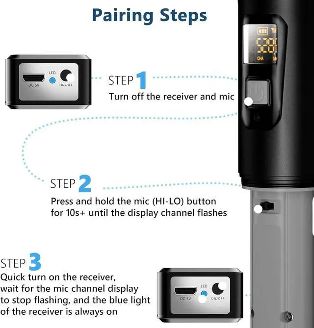 Alt view image 3 of 7 - Bietrun UHF Wireless Microphone Receiver WXM02/WXM04, Rechargeable 720mAh Battery, 160 ft Range, 1/4" Output for Karaoke, PA System & Mixer