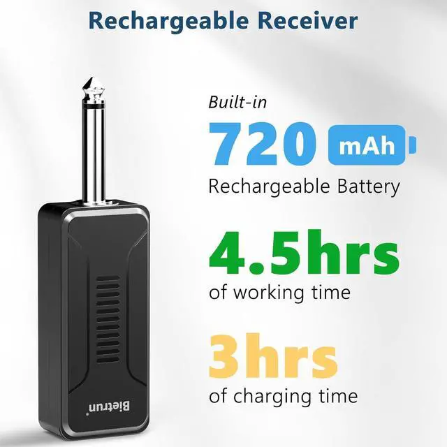 Alt view image 4 of 7 - Bietrun UHF Wireless Microphone Receiver WXM02/WXM04, Rechargeable 720mAh Battery, 160 ft Range, 1/4" Output for Karaoke, PA System & Mixer