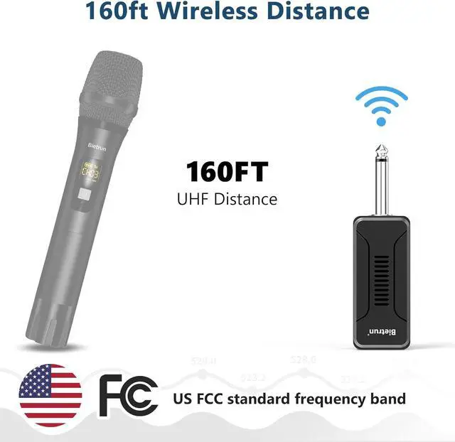 Alt view image 5 of 7 - Bietrun UHF Wireless Microphone Receiver WXM02/WXM04, Rechargeable 720mAh Battery, 160 ft Range, 1/4" Output for Karaoke, PA System & Mixer