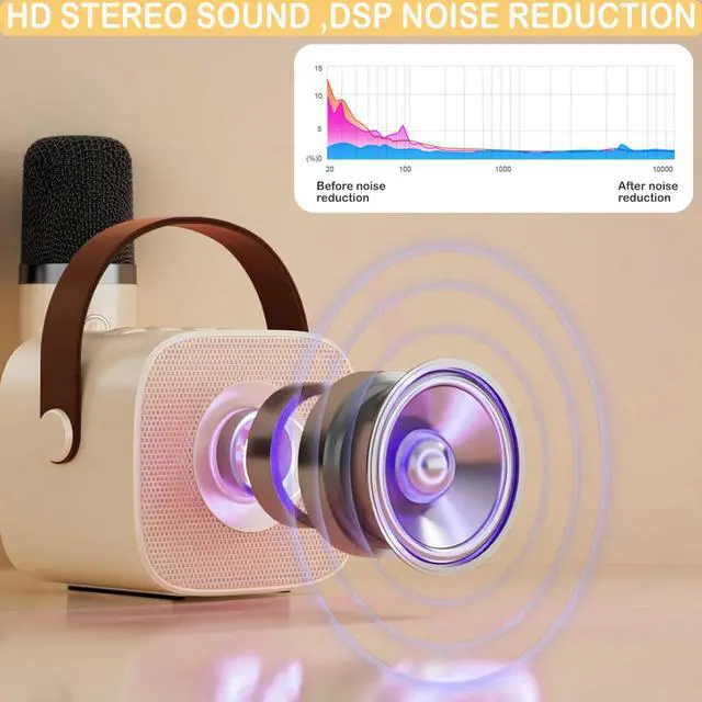 Alt view image 3 of 7 - Mini  Machine for Kids Adults, Mini Portable Bluetooth  Speaker with 1 Wireless Mics and LED Lights for Kids Adults, Christmas Birthday Gifts Toys for Girls Boys Family Home Party