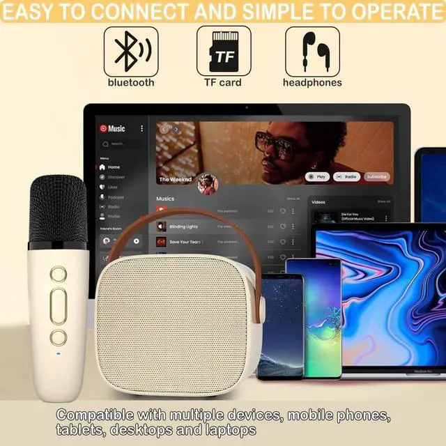Alt view image 4 of 7 - Mini  Machine for Kids Adults, Mini Portable Bluetooth  Speaker with 1 Wireless Mics and LED Lights for Kids Adults, Christmas Birthday Gifts Toys for Girls Boys Family Home Party
