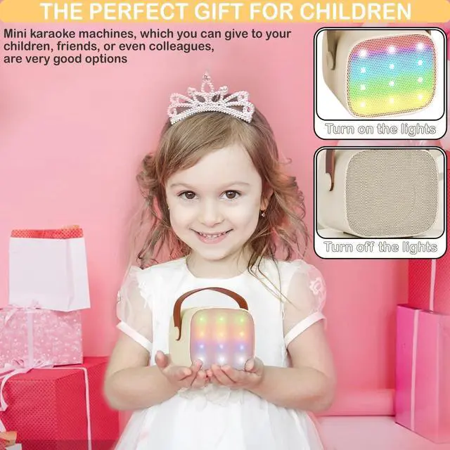 Alt view image 7 of 7 - Mini  Machine for Kids Adults, Mini Portable Bluetooth  Speaker with 1 Wireless Mics and LED Lights for Kids Adults, Christmas Birthday Gifts Toys for Girls Boys Family Home Party