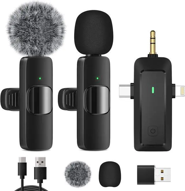Main image of Wireless Lavalier Microphone for iPhone - Android Phone/Camera/Computer/Laptop, Professional Dual Lapel Mic with USB-C/3.5mm/USB Plug for Video Recording, Vlog, YouTube, TikTok