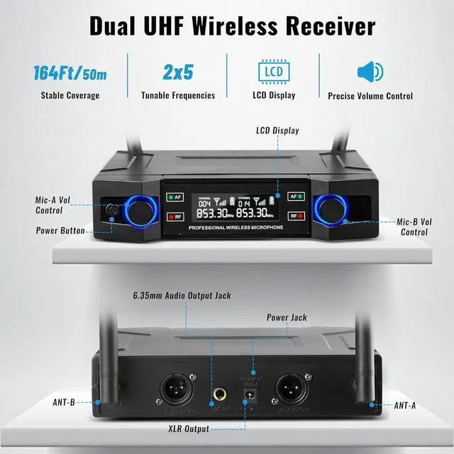 Alt view image 2 of 7 - Wireless Microphone for  Handheld Wireless Mic System Professional Cordless Microphone for Singing Meeting Church Wedding Party
