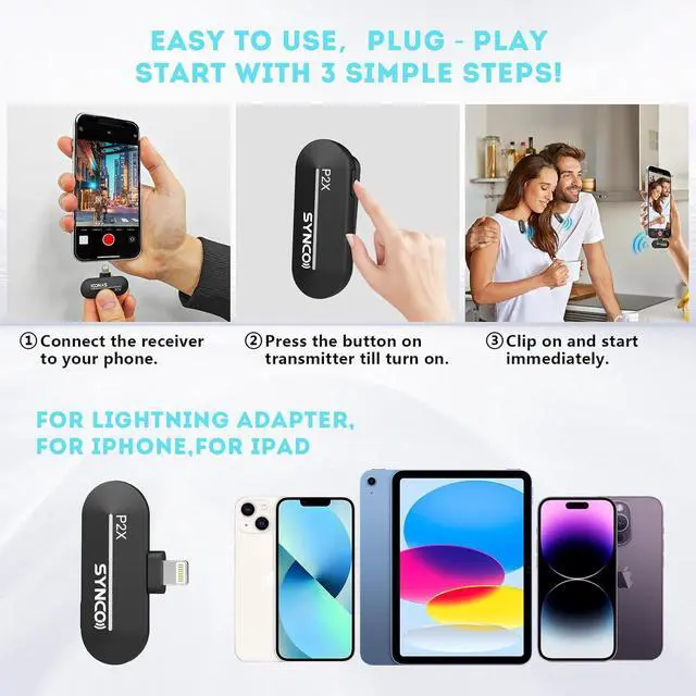 Alt view image 7 of 7 - SYNCO 2 Mics Wireless Lavalier Microphone for iPhone, P2XL Professional Lapel Mics for Tiktok, YouTube, Streaming, Vlog Video Recording, Wireless Microphone for iPhone 14/13/12/11/SE...